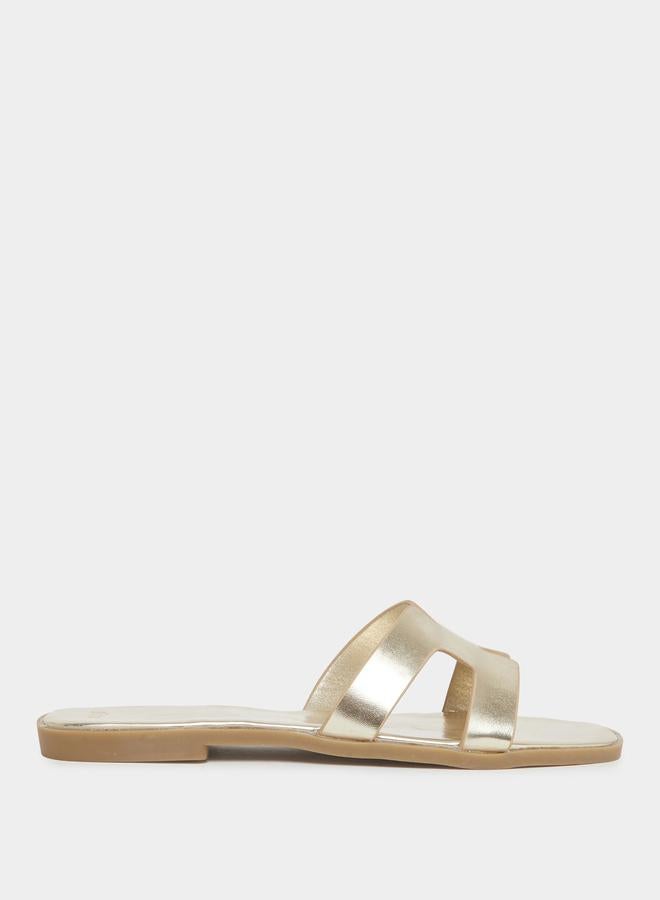 Styli Gold Slip On Flat Sandals - Image 1